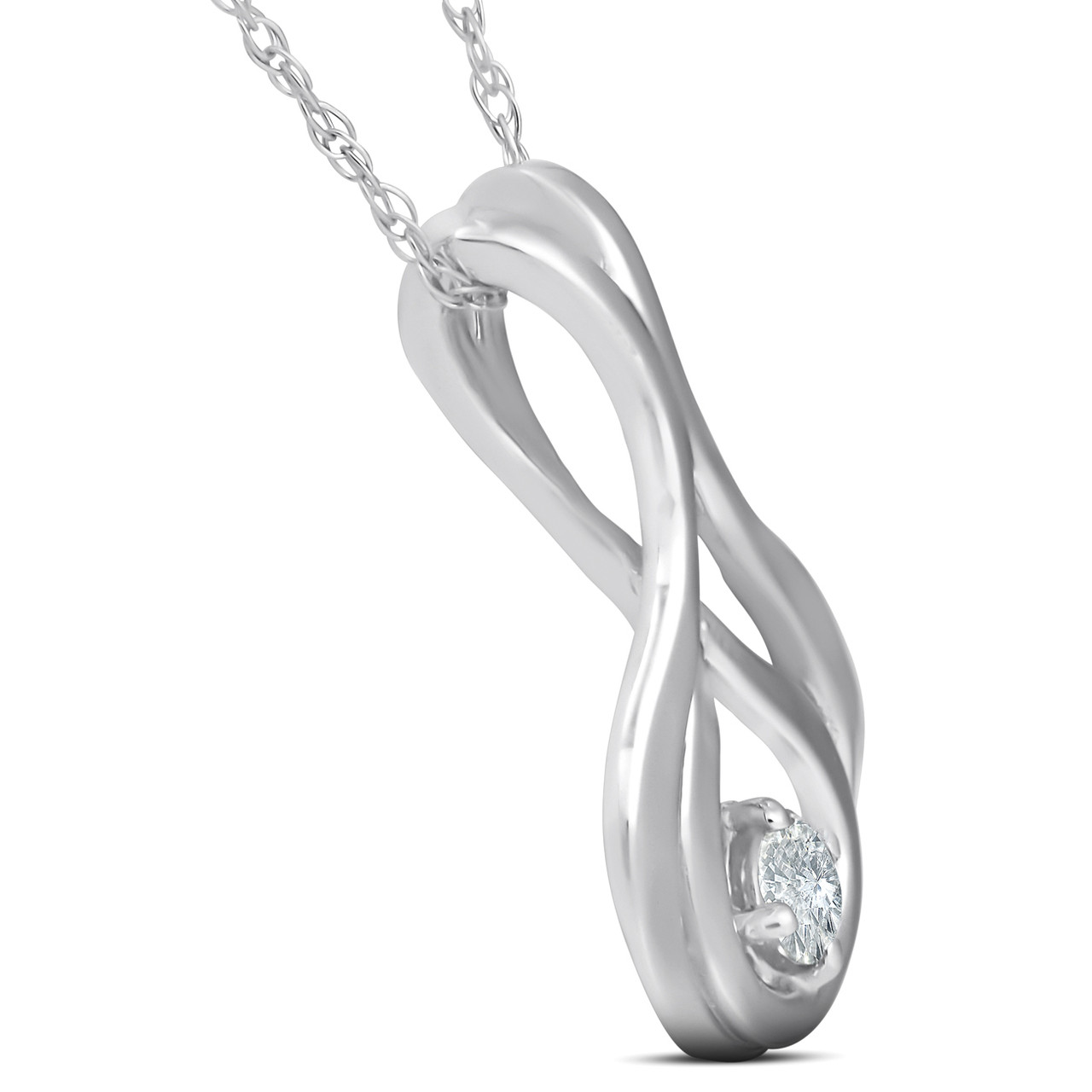 Solitaire 1/10 Ct Diamond Pendant Necklace 10K White Gold (G-H, I2-I3)
