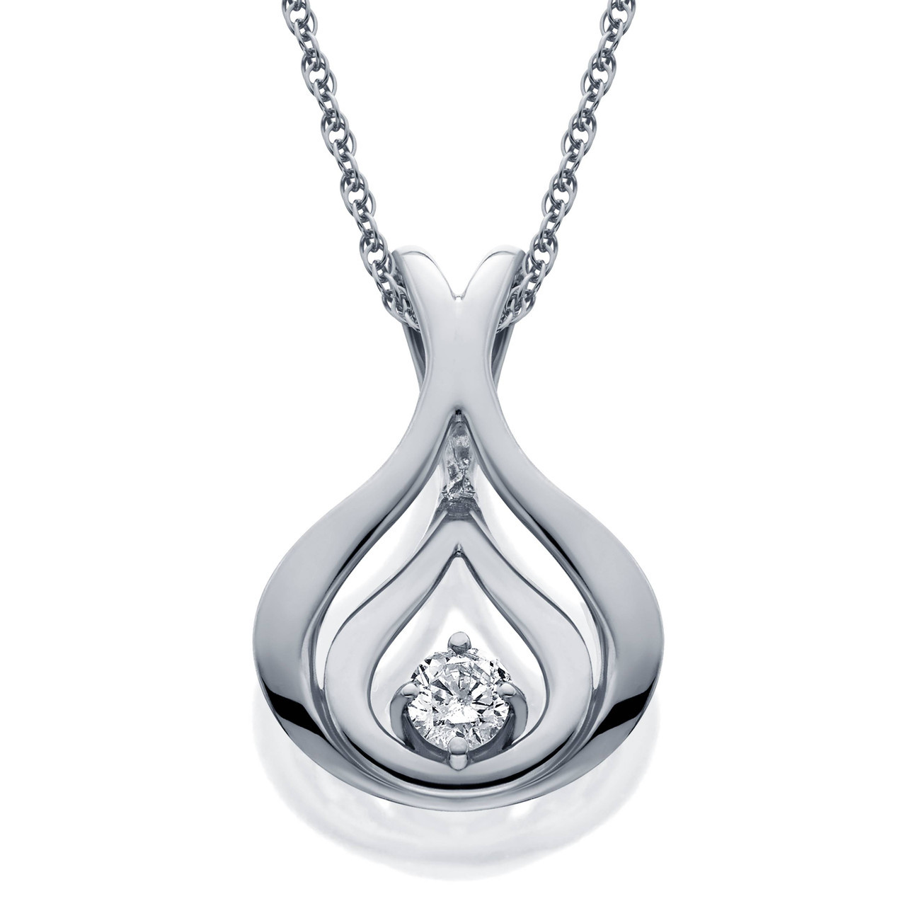 Solitaire 1/10 Ct Diamond Pendant Necklace 10K White Gold (G-H, I2-I3)