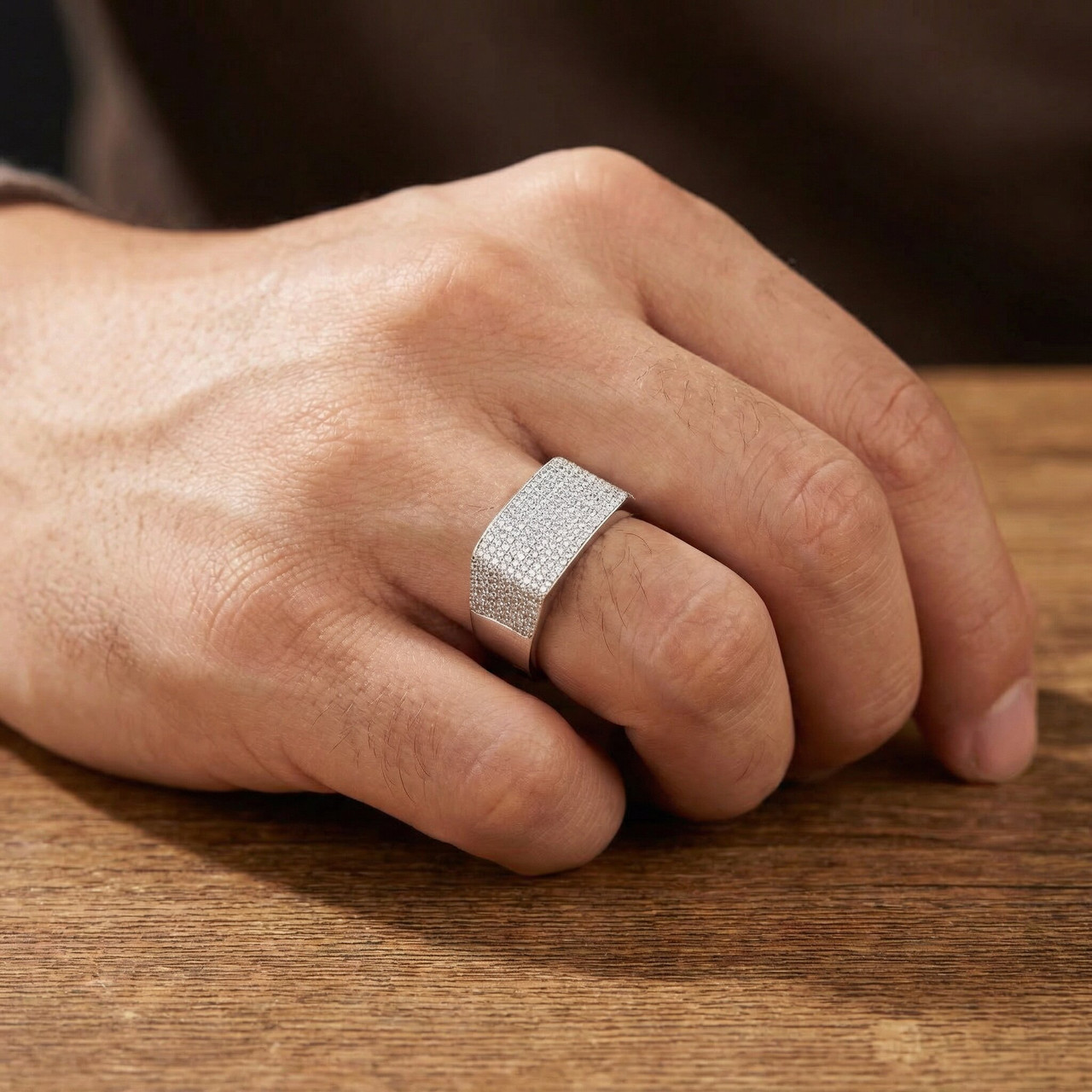 1Ct Diamond Men's White Gold Pave Wedding Ring Anniversary Band (I-J, I2-I3)