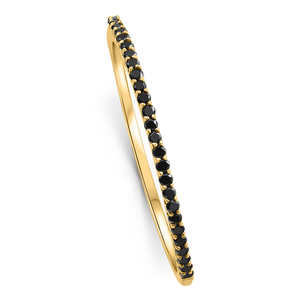 Black Diamond Thin Wedding Ring Yellow Gold Stackable Anniversary Band (Black, I2-I3)