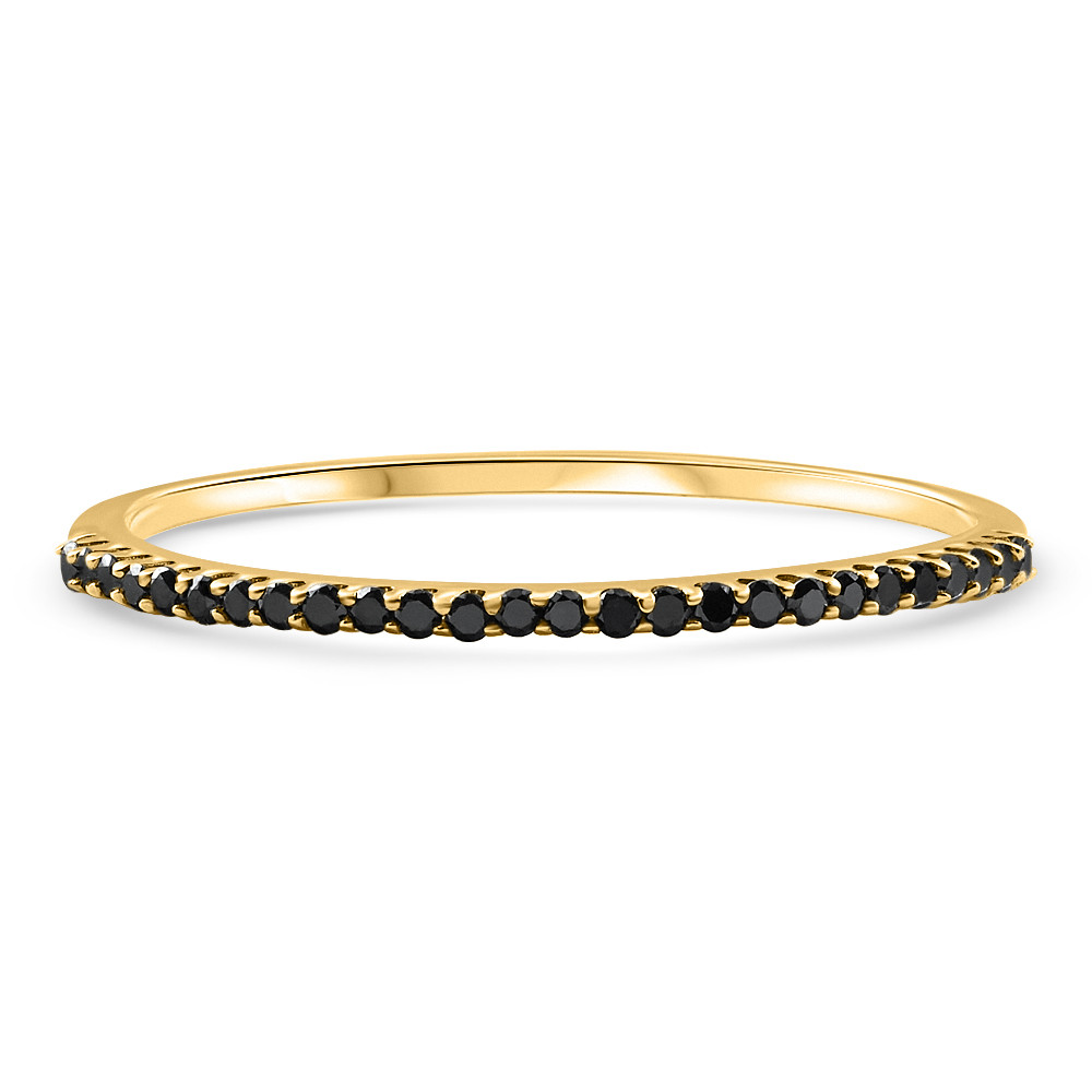 Black Diamond Thin Wedding Ring Yellow Gold Stackable Anniversary Band (Black, I2-I3)