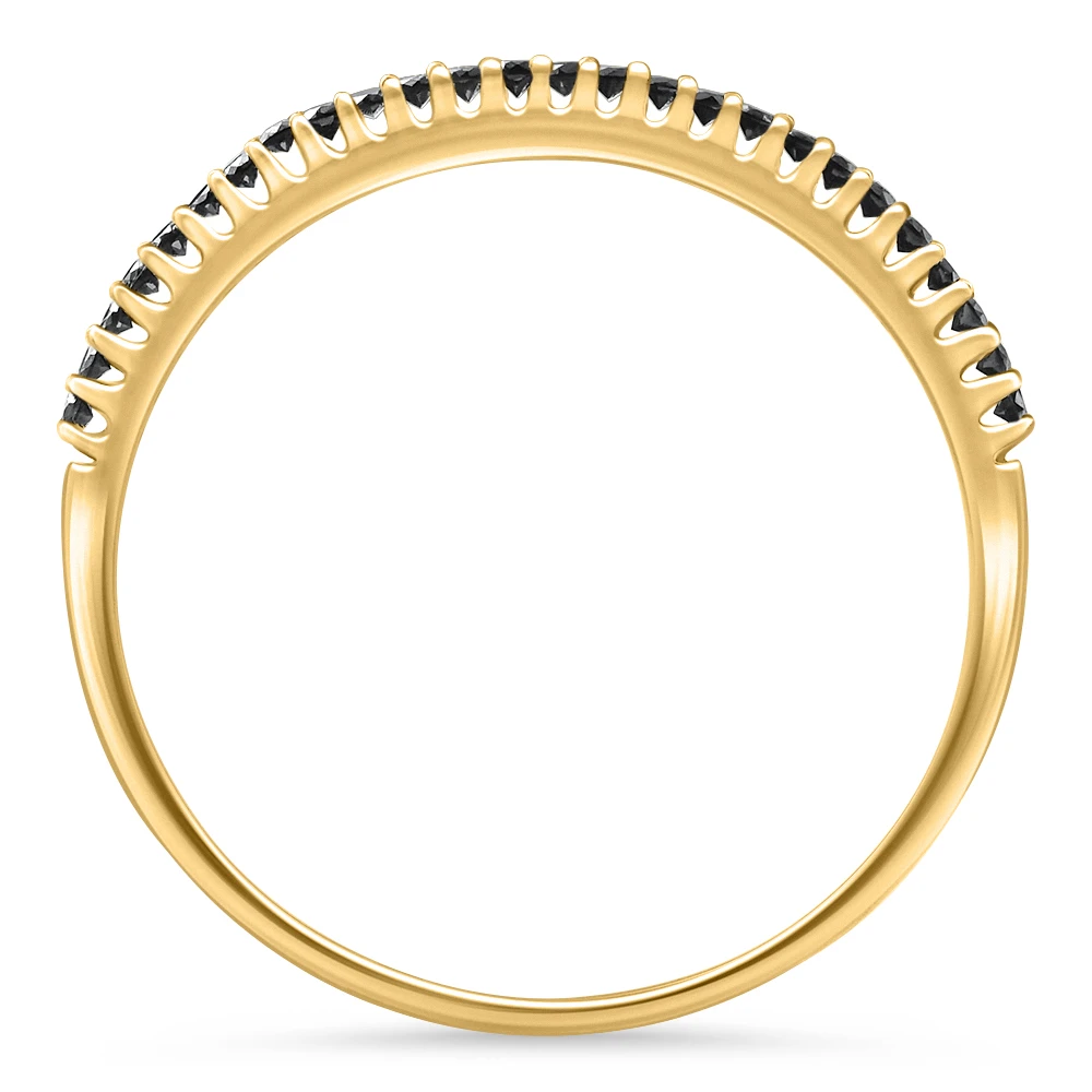 Black Diamond Thin Wedding Ring Yellow Gold Stackable Anniversary Band (Black, I2-I3)