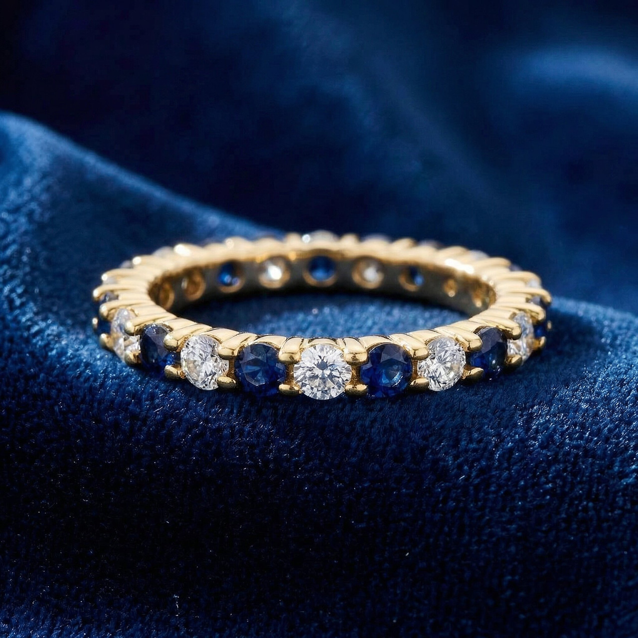 1 1/2ct Diamond Sapphire Eternity Ring 14K Yellow Gold (H-I, I1)