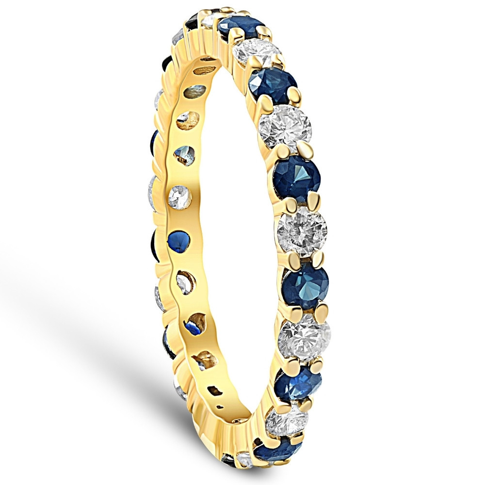 1 1/2ct Diamond Sapphire Eternity Ring 14K Yellow Gold (H-I, I1)