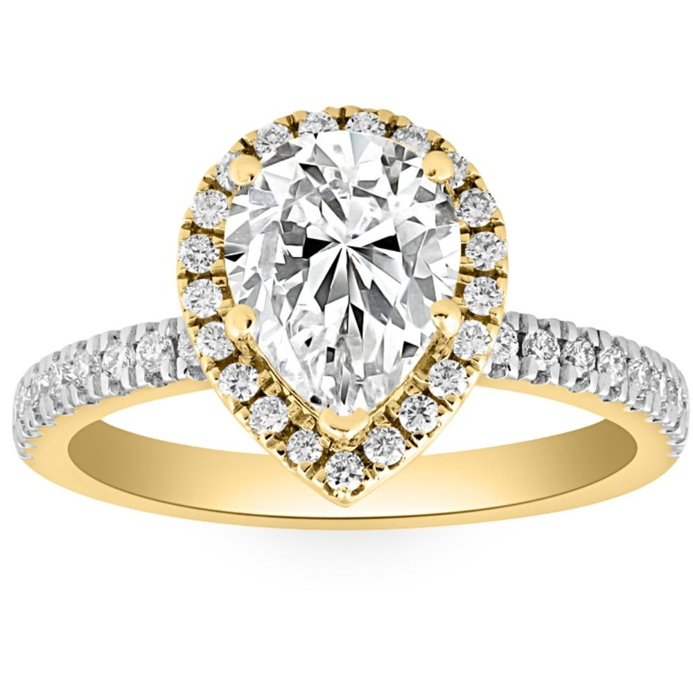 2 1/2Ct Pear Shape Diamond Lab Grown Engagement Ring White Yellow or Rose Gold (G-H, VS2-SI1)