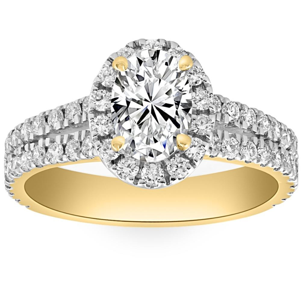 2Ct Diamond Oval Lab Grown Halo Engagement Ring White, Yellow or Rose Gold (G-H, VS2-SI1)
