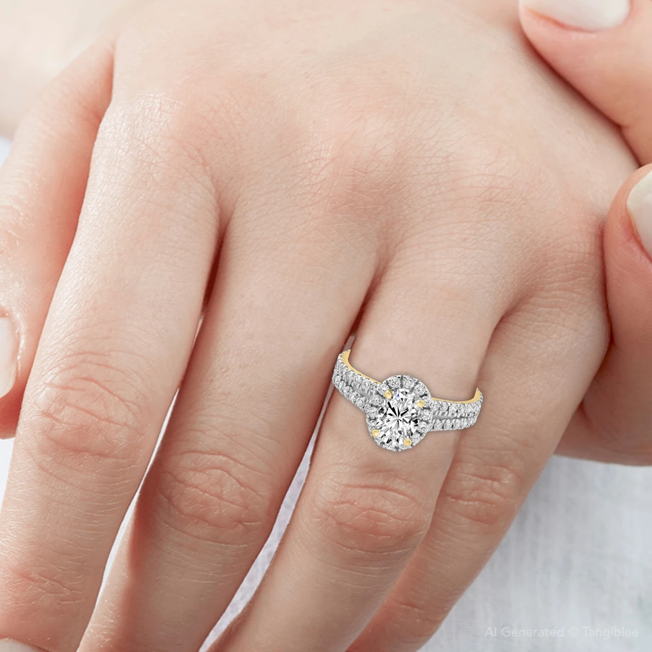 2Ct Diamond Oval Lab Grown Halo Engagement Ring White, Yellow or Rose Gold (G-H, VS2-SI1)