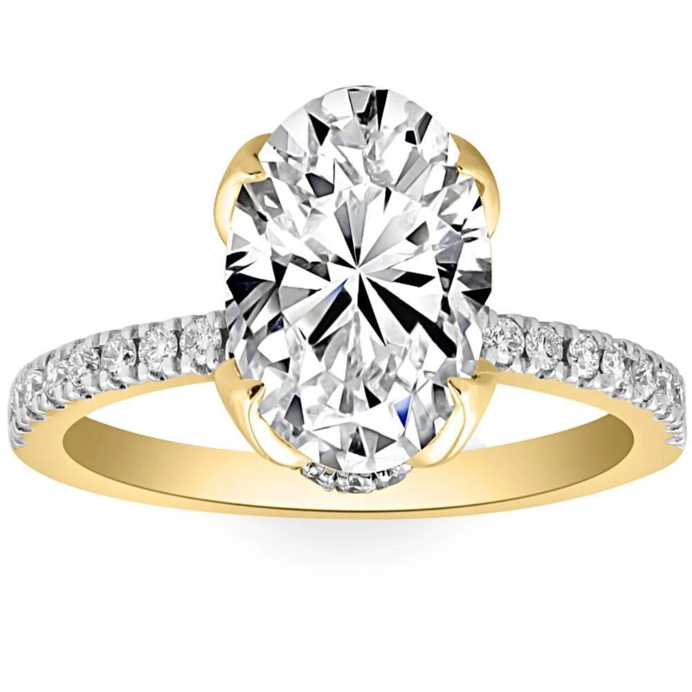 Certified 3 1/2Ct Oval Diamond Mia Engagement Ring Lab Grown Hidden Halo (G-H, VS2-SI1)