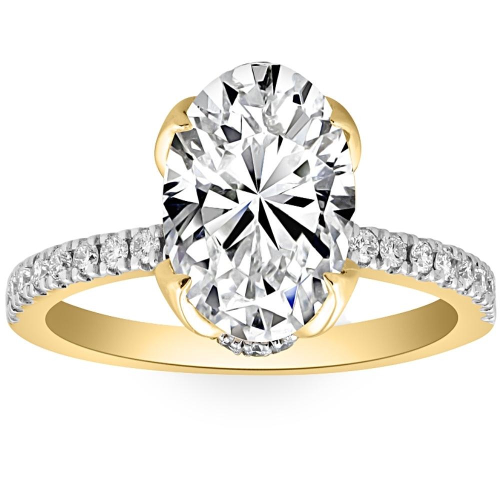 Certified 3 1/2Ct Oval Diamond Mia Engagement Ring Lab Grown Hidden Halo (G-H, VS2-SI1)