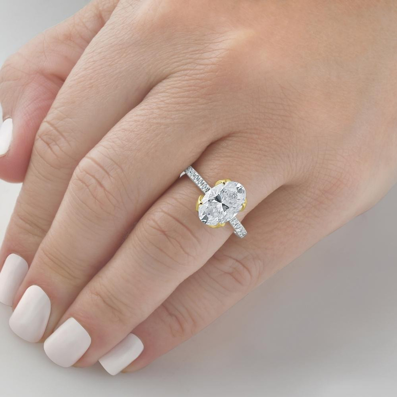 3 1/2Ct Oval Diamond Mia Engagement Ring in White Yellow, or Rose Gold Lab Grown (G-H, VS2-SI1) 3 1/2Ct Oval Diamond Mia Engagement Ring in White Yellow, or Rose Gold Lab Grown (G-H, VS2-SI1)