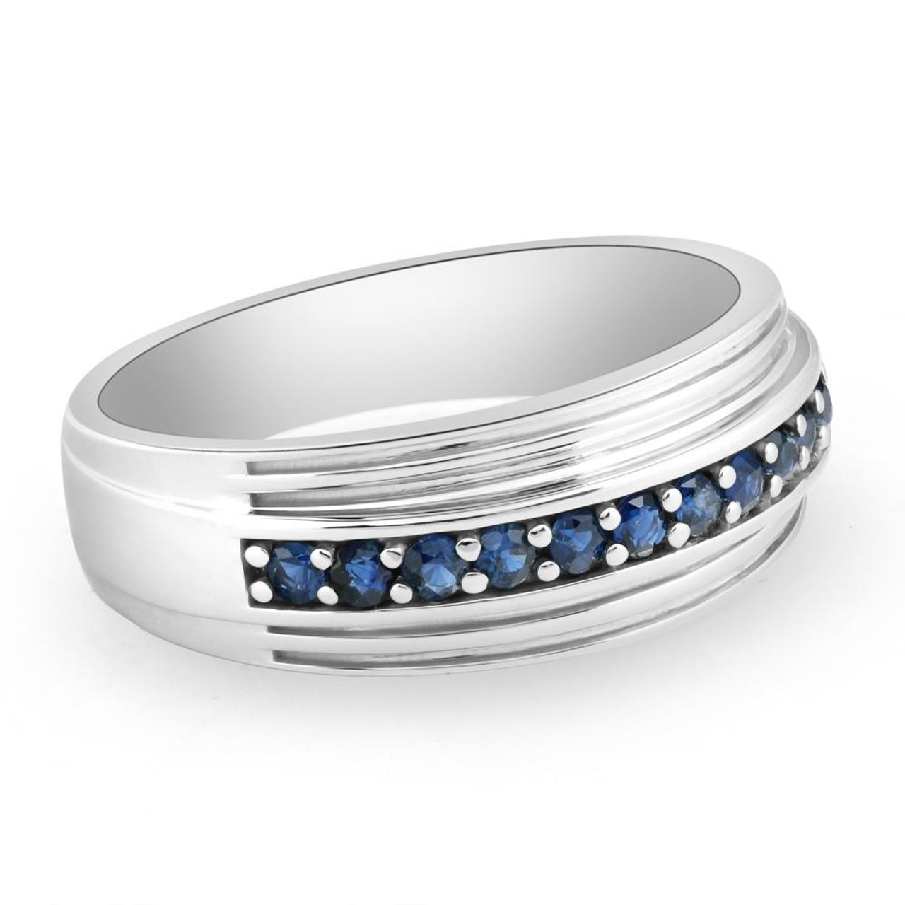 5/8Ct Blue Sapphire Band Men's Wedding Ring in White, Yellow, or Rose Gold 5/8Ct Blue Sapphire Band Men's Wedding Ring in White, Yellow, or Rose Gold