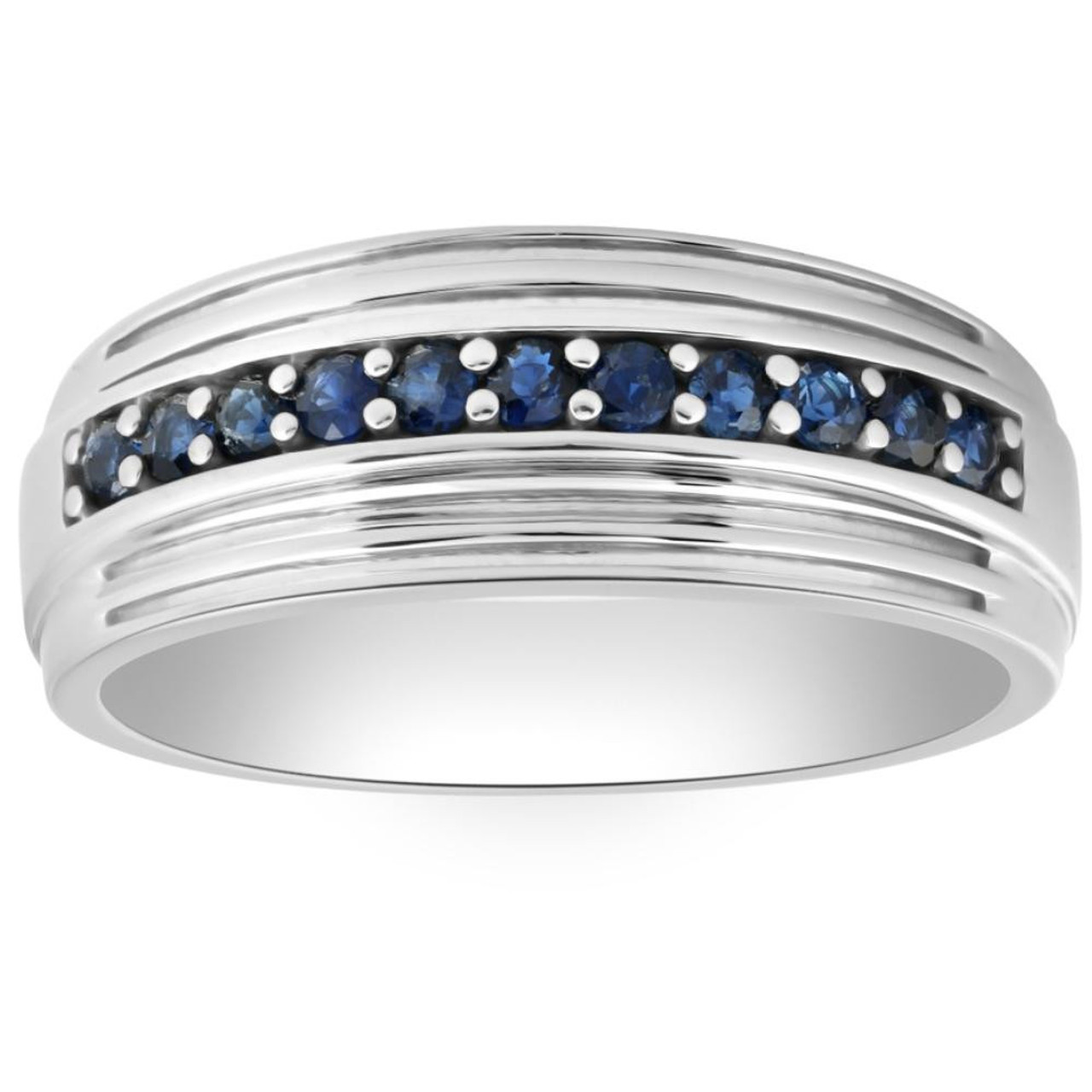 5/8Ct Blue Sapphire Band Men's Wedding Ring in White, Yellow, or Rose Gold 5/8Ct Blue Sapphire Band Men's Wedding Ring in White, Yellow, or Rose Gold