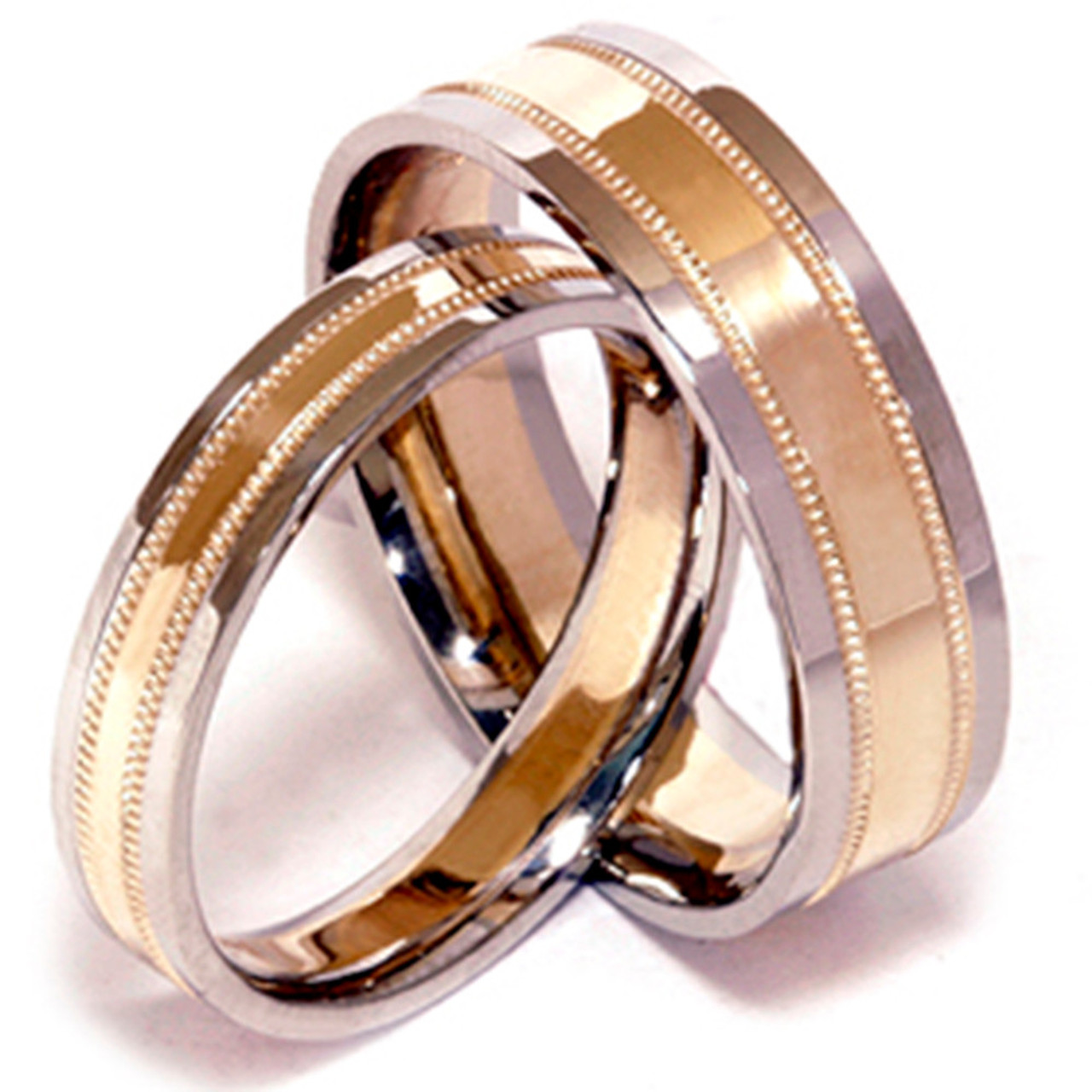 14k Gold Matching His & Hers Wedding Ring Set Two Tone Wedding Bands 14k Gold Matching His & Hers Wedding Ring Set Two Tone Wedding Bands
