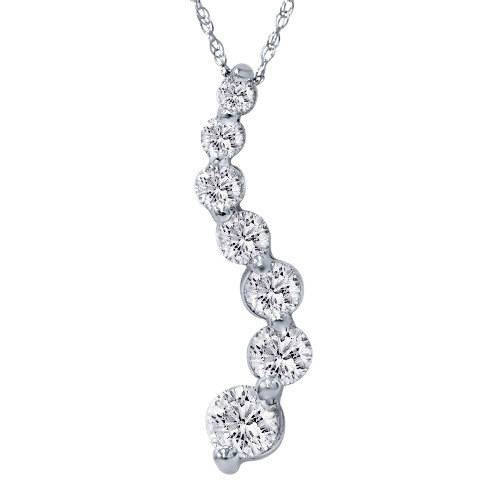 1 1/2ct Real Diamond Journey Pendant 14K White Gold New (G-H, I1)