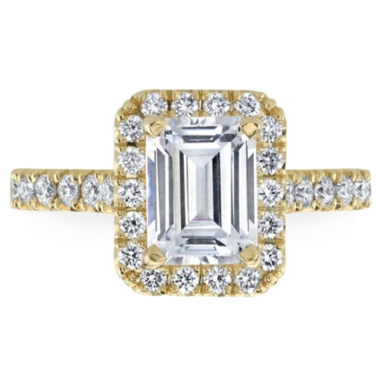 2 3/4Ct Emerald Cut Halo Diamond Engagement Ring Lab Grown Yellow Gold