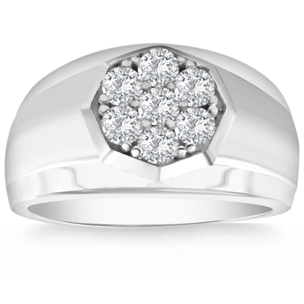 1Ct Men's 7 Stone Diamond Ring in 14k Gold Lab Grown (F-G, VS2-SI1)