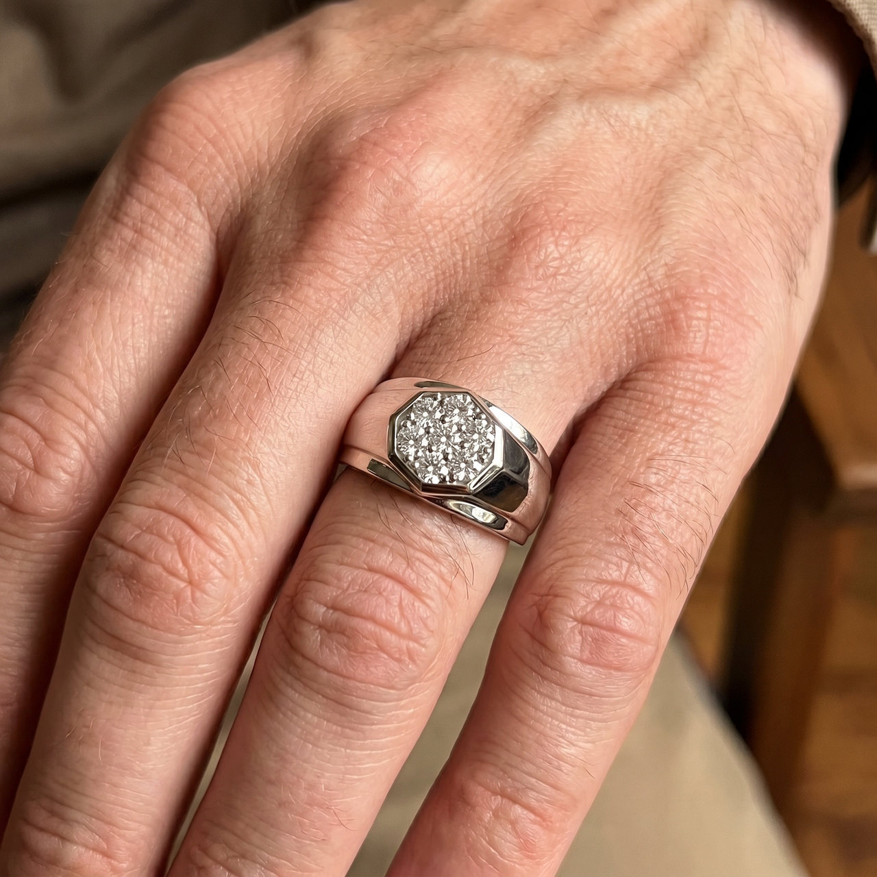 1Ct Men's 7 Stone Diamond Ring in 14k Gold Lab Grown (F-G, VS2-SI1)
