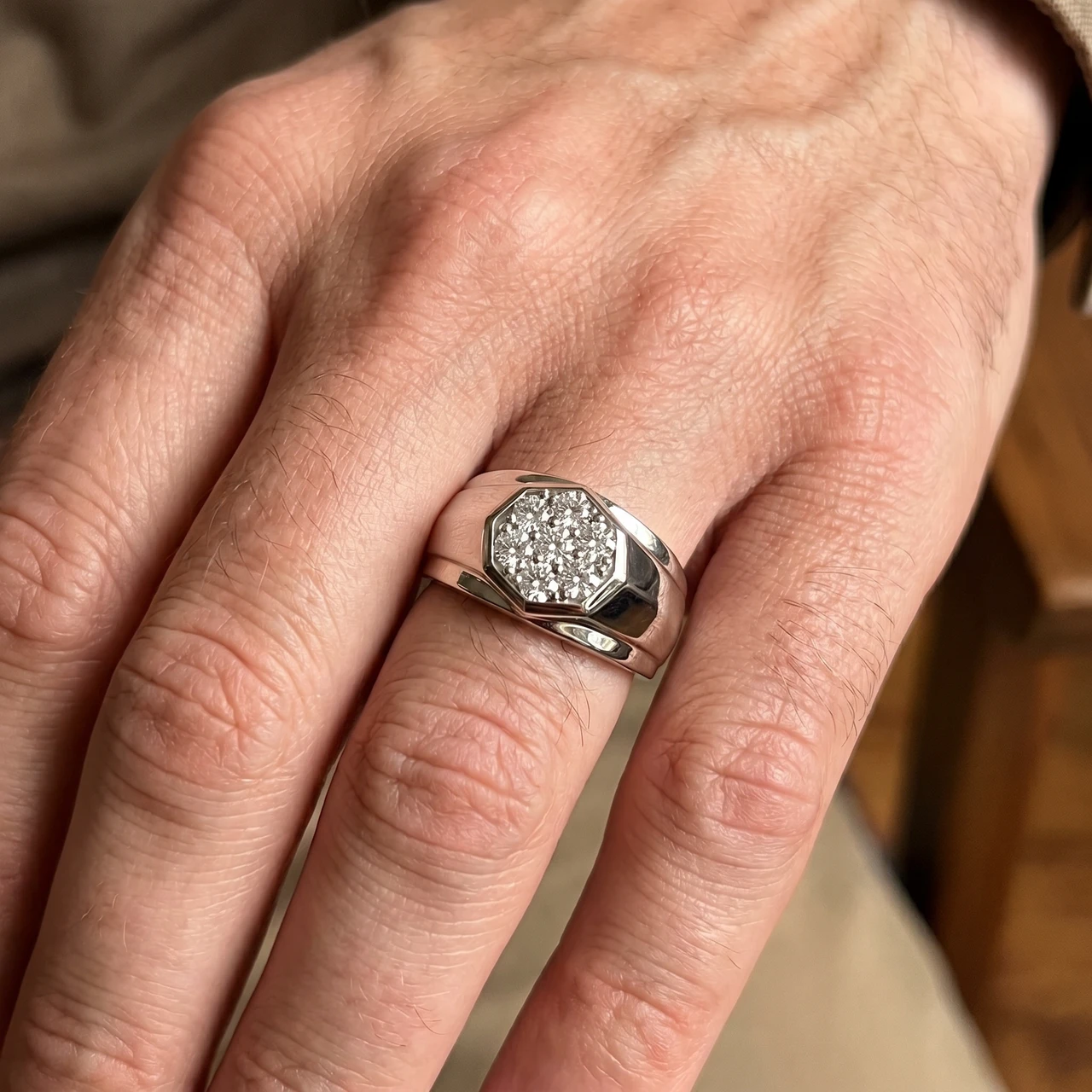 1Ct Men's 7 Stone Diamond Ring in 14k Gold Lab Grown (F-G, VS2-SI1)