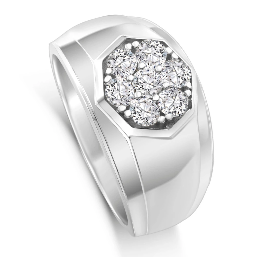 1Ct Men's 7 Stone Diamond Ring in 14k Gold Lab Grown (F-G, VS2-SI1)