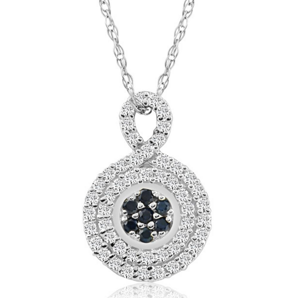1/4Ct Sapphire & Natural Diamond Pendant Necklace in White or Yellow Gold 1/2" (J-K, I2-I3)