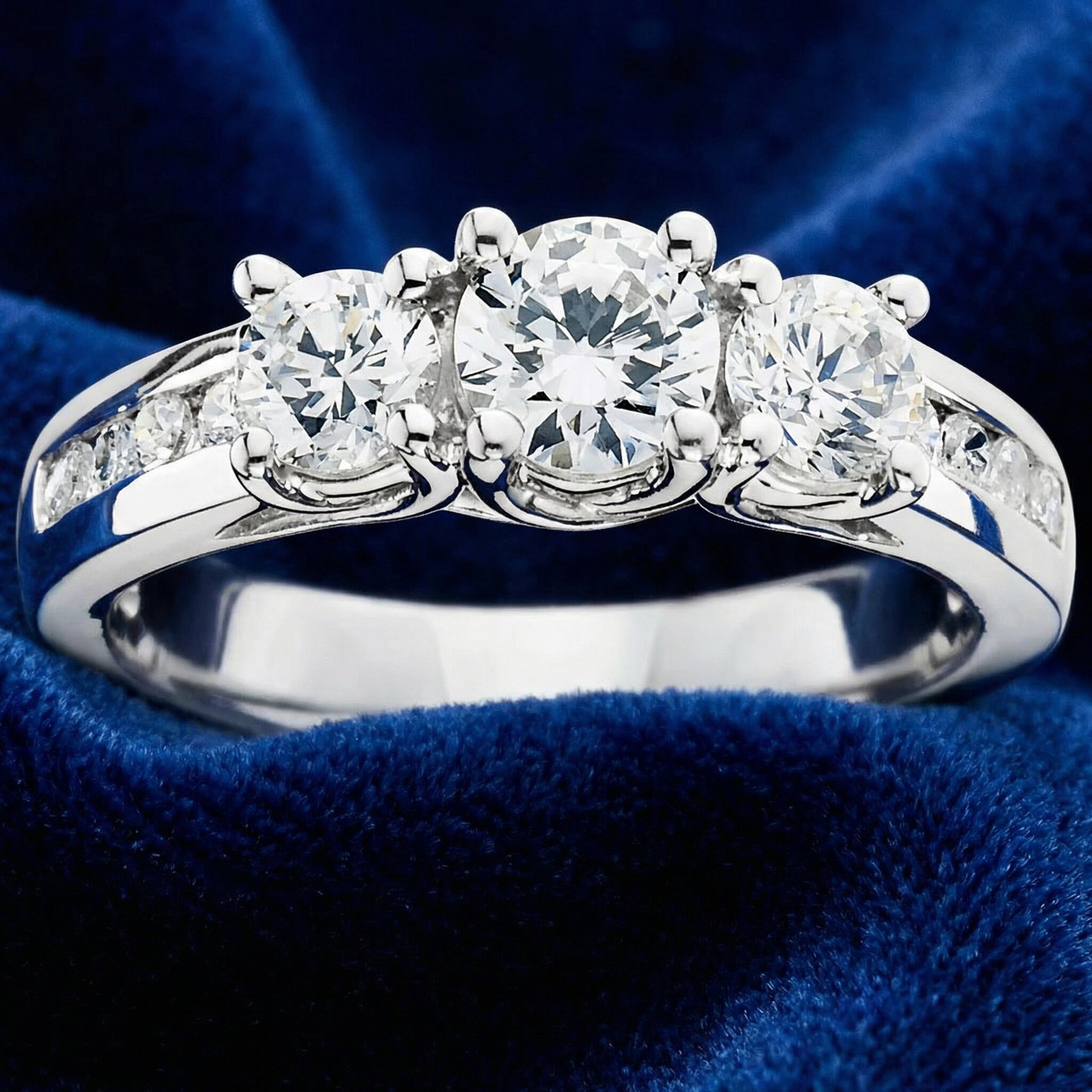2ct Diamond Three Stone Ring 14K White Gold (G-H, SI)