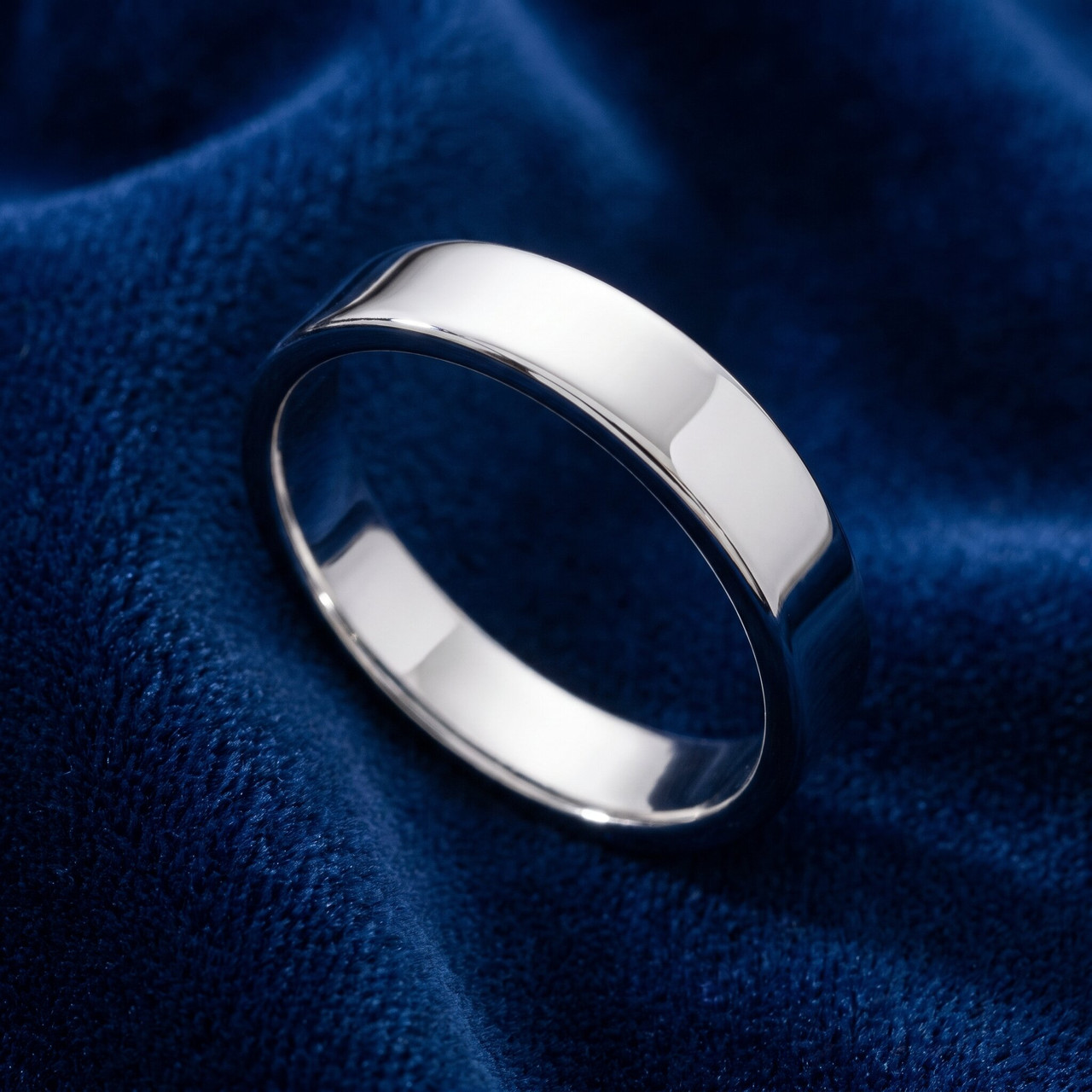 14K White Gold Mens Flat Comfort Fit Plain Wedding Band