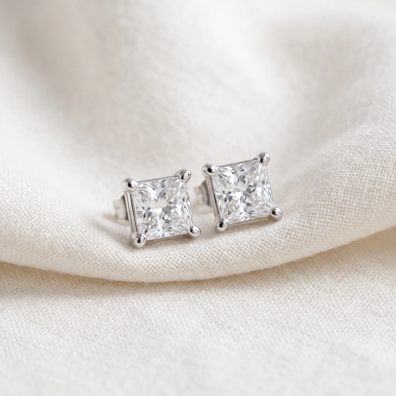 1 1/4Ct Princess Cut Diamond Studs in 14k White or Yellow Gold Lab Grown (F-G, VS)
