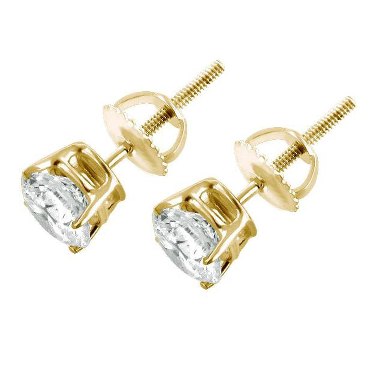 Round Brilliant Diamond Stud Earrings 14K Yellow Gold .91ctw M-N/VS2-SI1