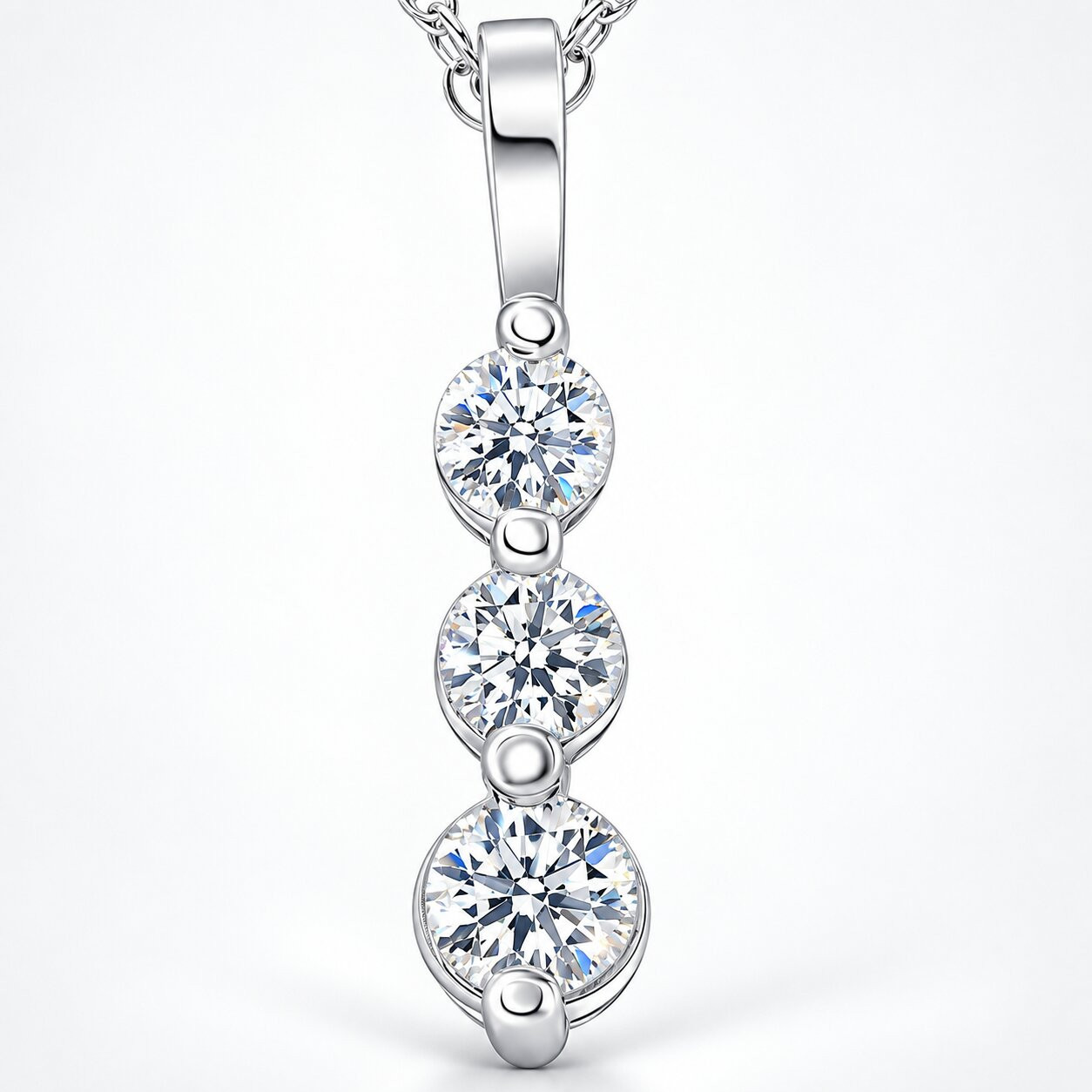 1.00 Ct 3 - Stone Natural Diamond Pendant available in 14K White and Yellow Gold (H-I, I2-I3)