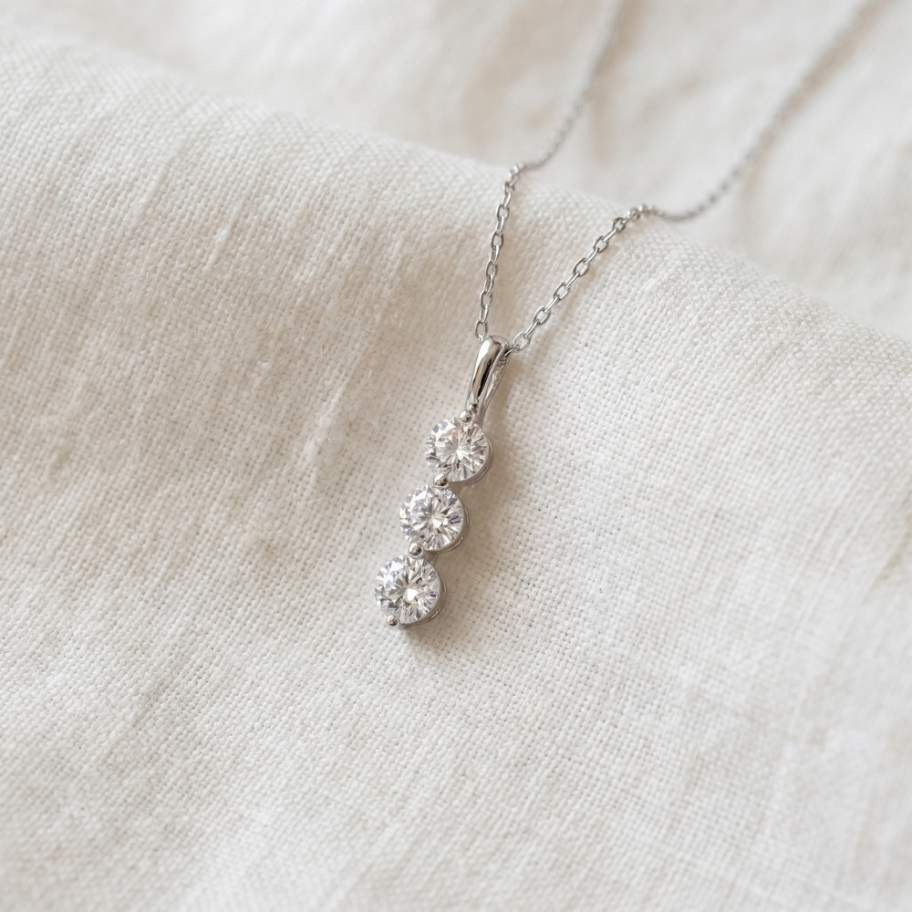 1.00 Ct 3 - Stone Natural Diamond Pendant available in 14K White and Yellow Gold (H-I, I2-I3)