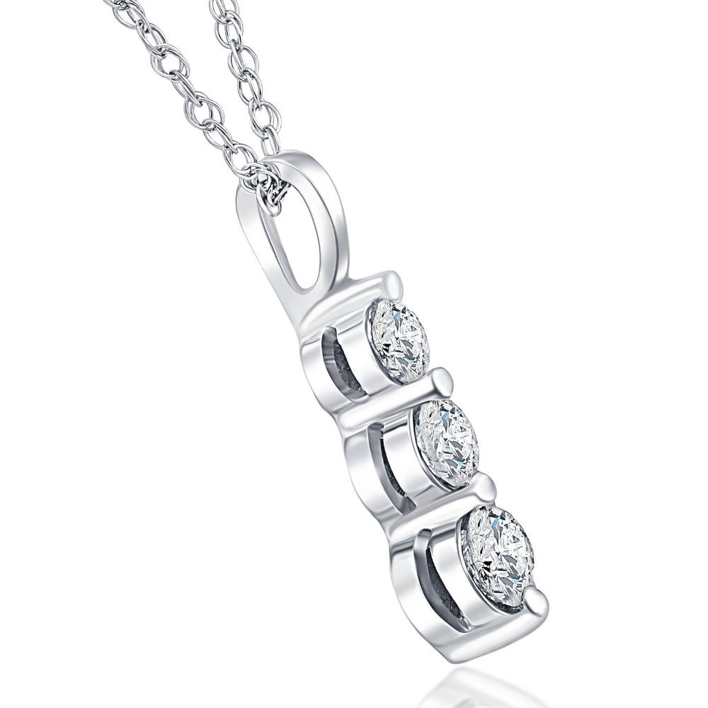 1.00 Ct 3 - Stone Natural Diamond Pendant available in 14K White and Yellow Gold (H-I, I2-I3)