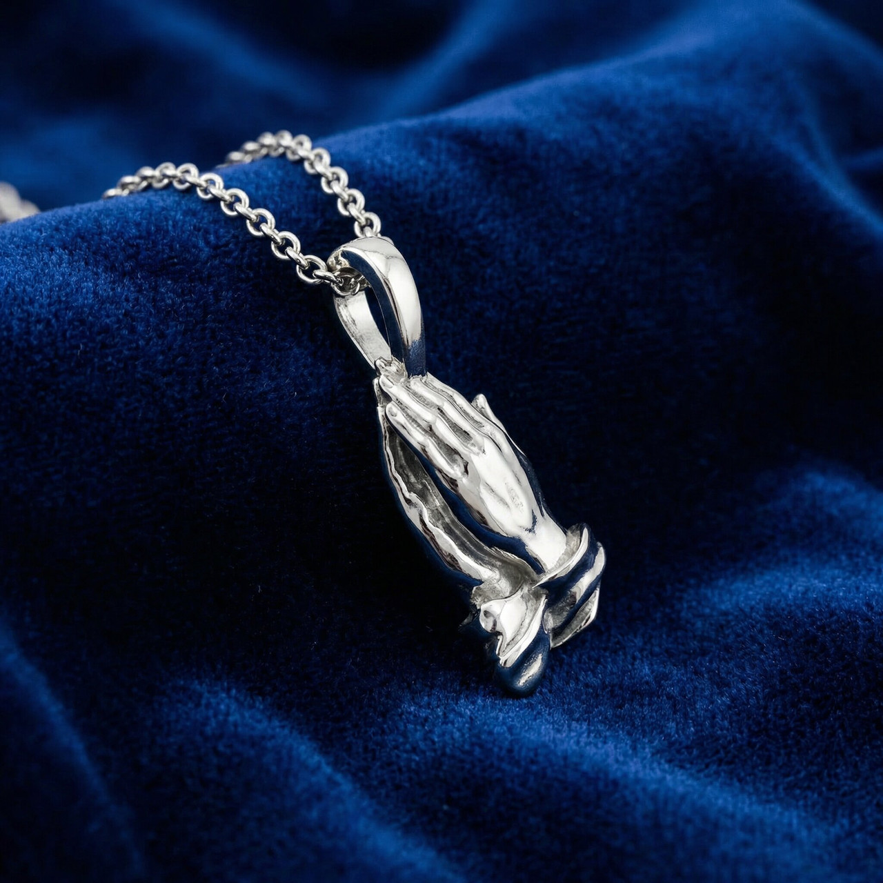 14k White or Yellow Gold Jesus Praying Hands Pendant Necklace 1" Tall 5 Grams