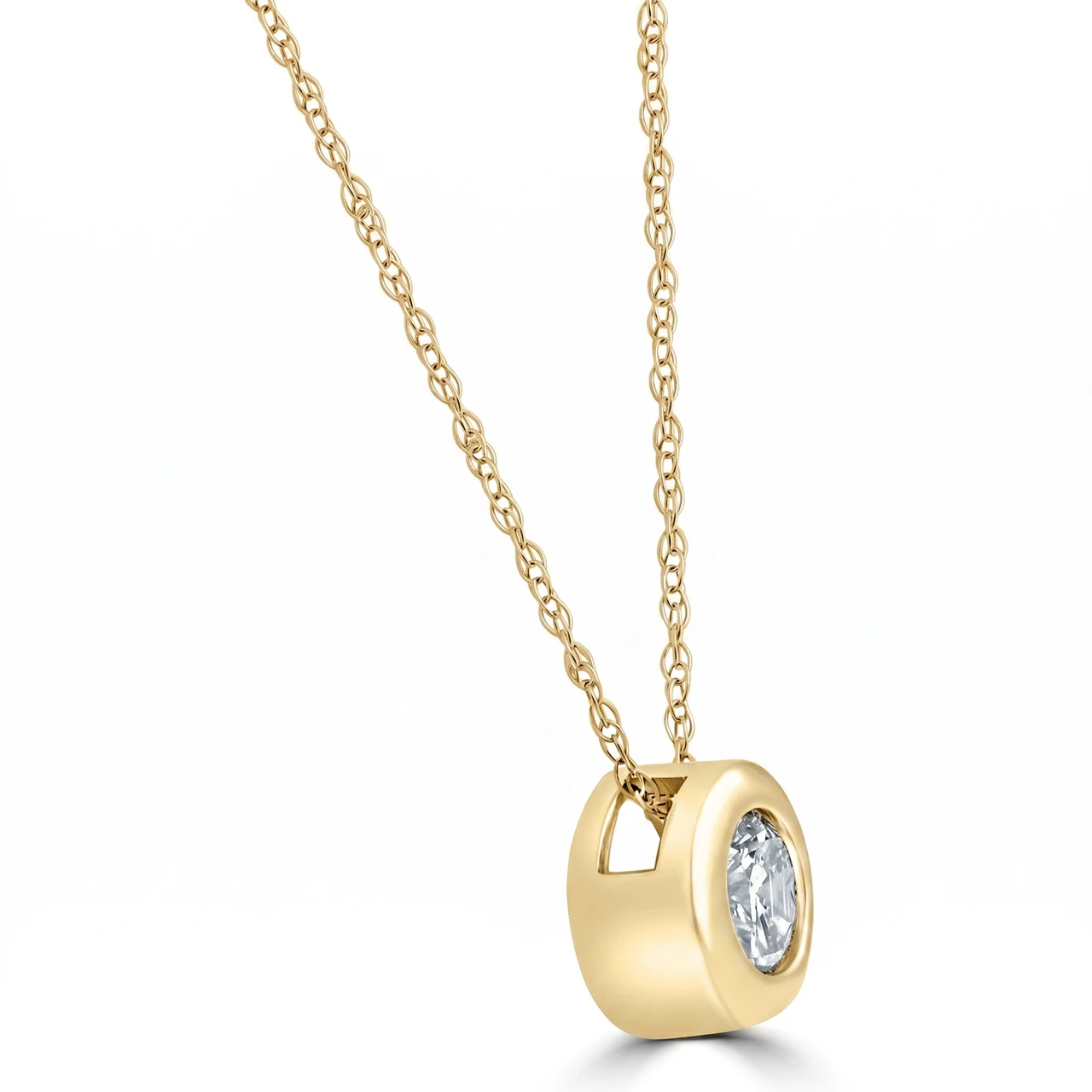 1/4 Ct Diamond Solitaire Bezel Pendant in 14k White, Rose, Or Yellow Gold (I-J, I2-I3)