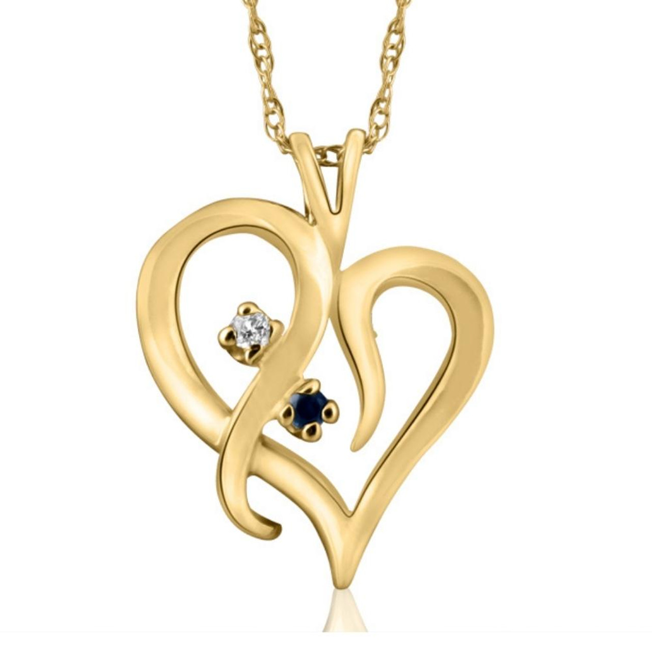 Blue Sapphire & Diamond Heart Pendant 14K Yellow Gold With 18" Chain (G-H, I2-I3) Blue Sapphire & Diamond Heart Pendant 14K Yellow Gold With 18" Chain (G-H, I2-I3)