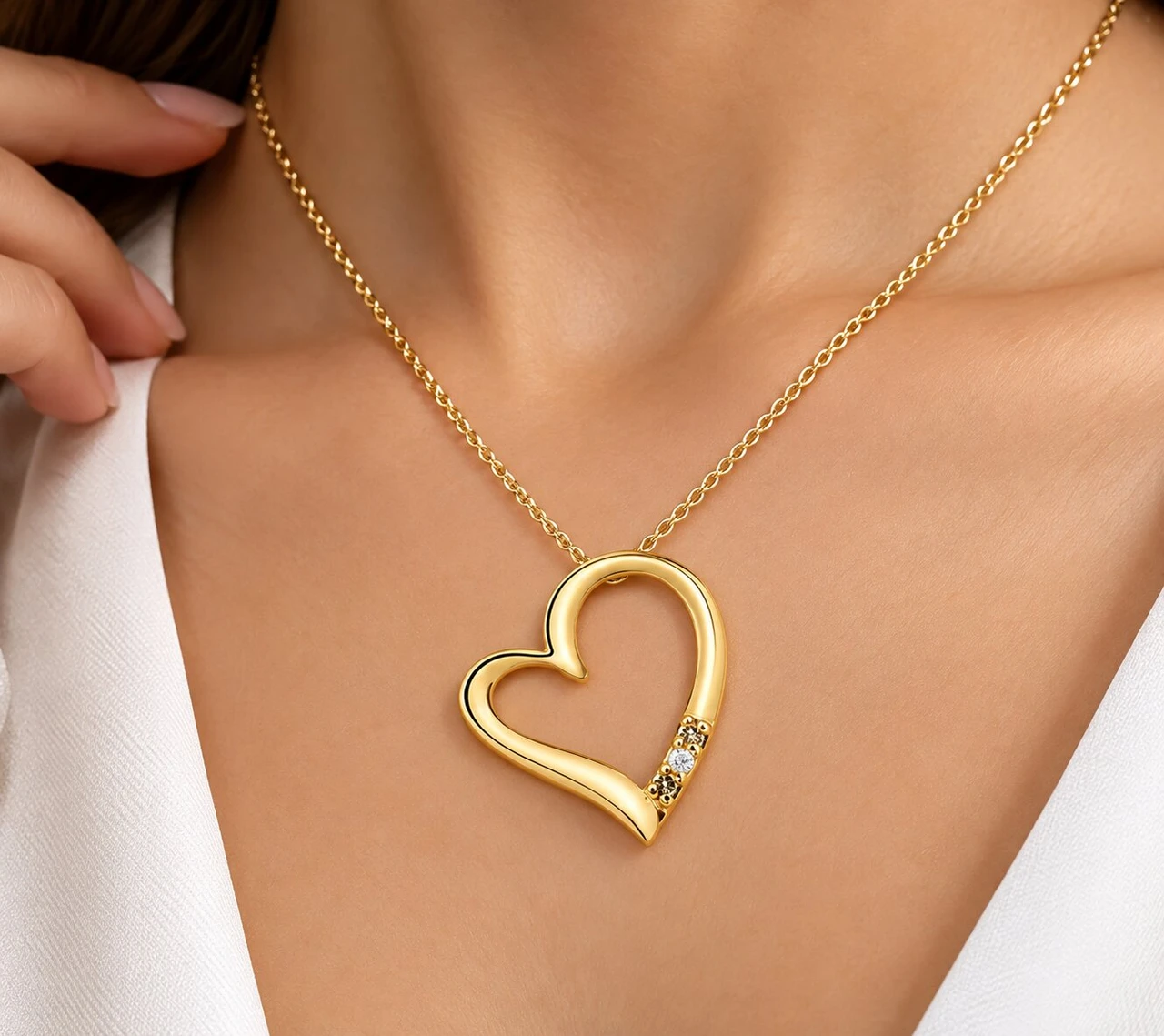 Diamond & Peridot Heart Pendant 3-Stone 10K Rose Gold with 18" Chain (G-H, I2-I3)