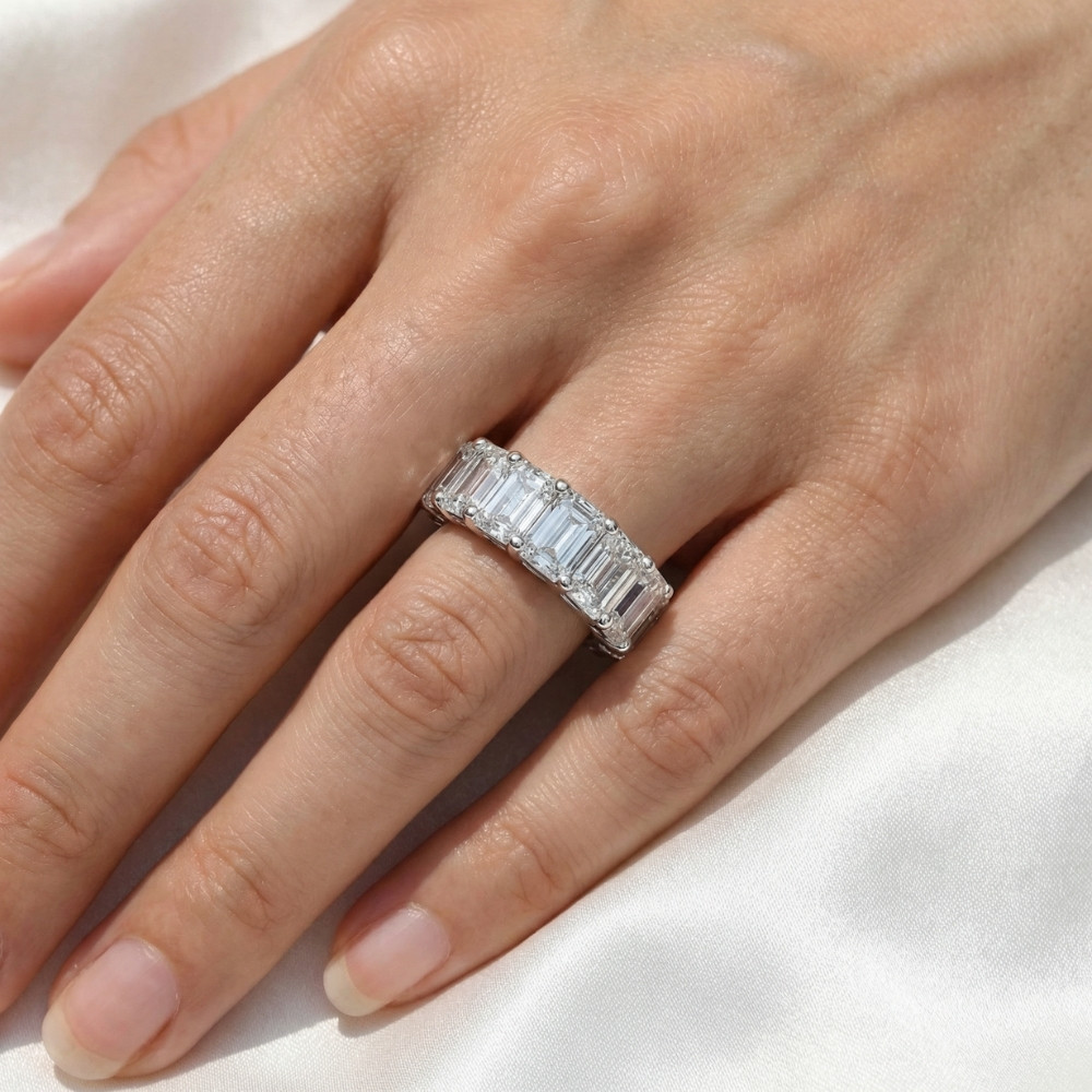 6Ct TW Emerald Cut Diamond Ring U Prong Lab Grown 14k White Yellow or Rose Gold (F-G, VS)