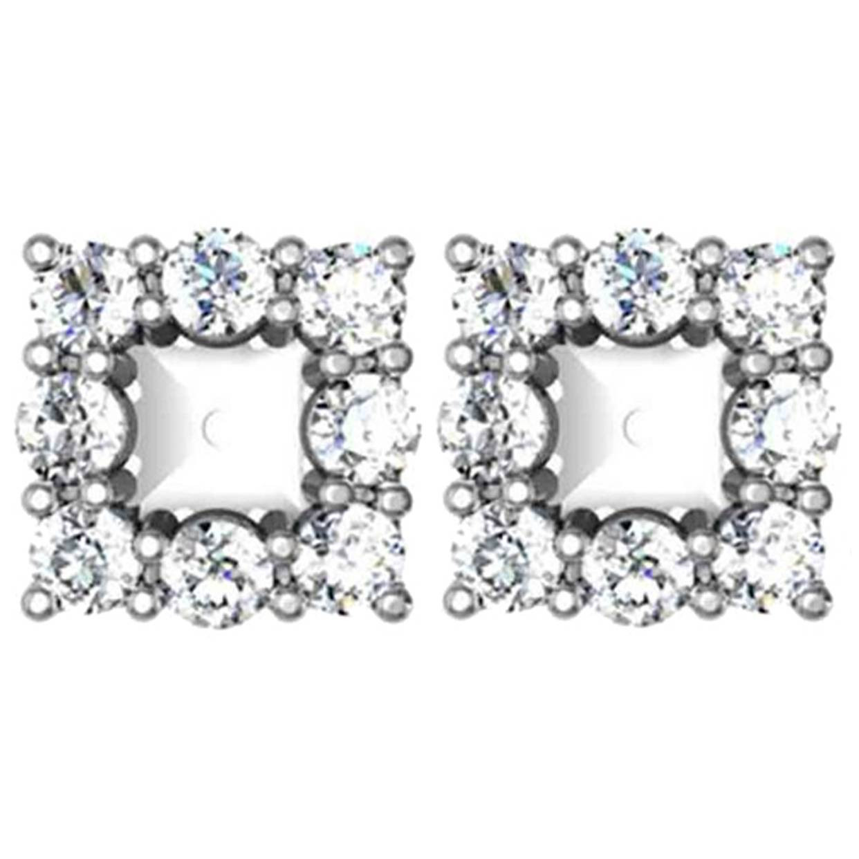 7/8ct Diamond Halo Earring Princess Cut Studs Jackets 14K (2.5-3.5mm) (G-H, I1)
