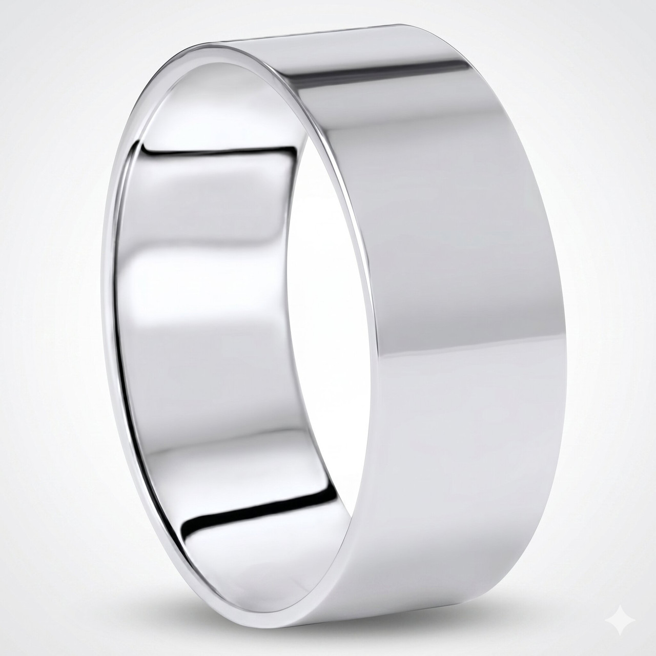 8mm Flat High Polished Comfort Fit Plain Wedding Band 14K White Gold Ring