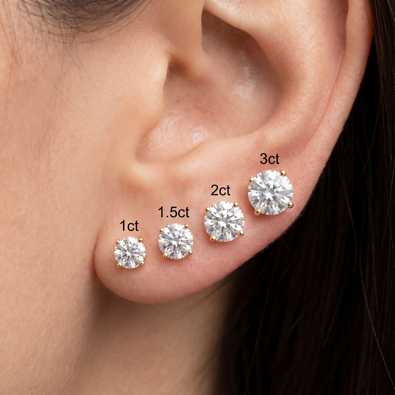1 - 3 Ct T.W. Lab Grown Round Diamond Studs in 14k White, Yellow, or Rose Gold (F-G, VS)