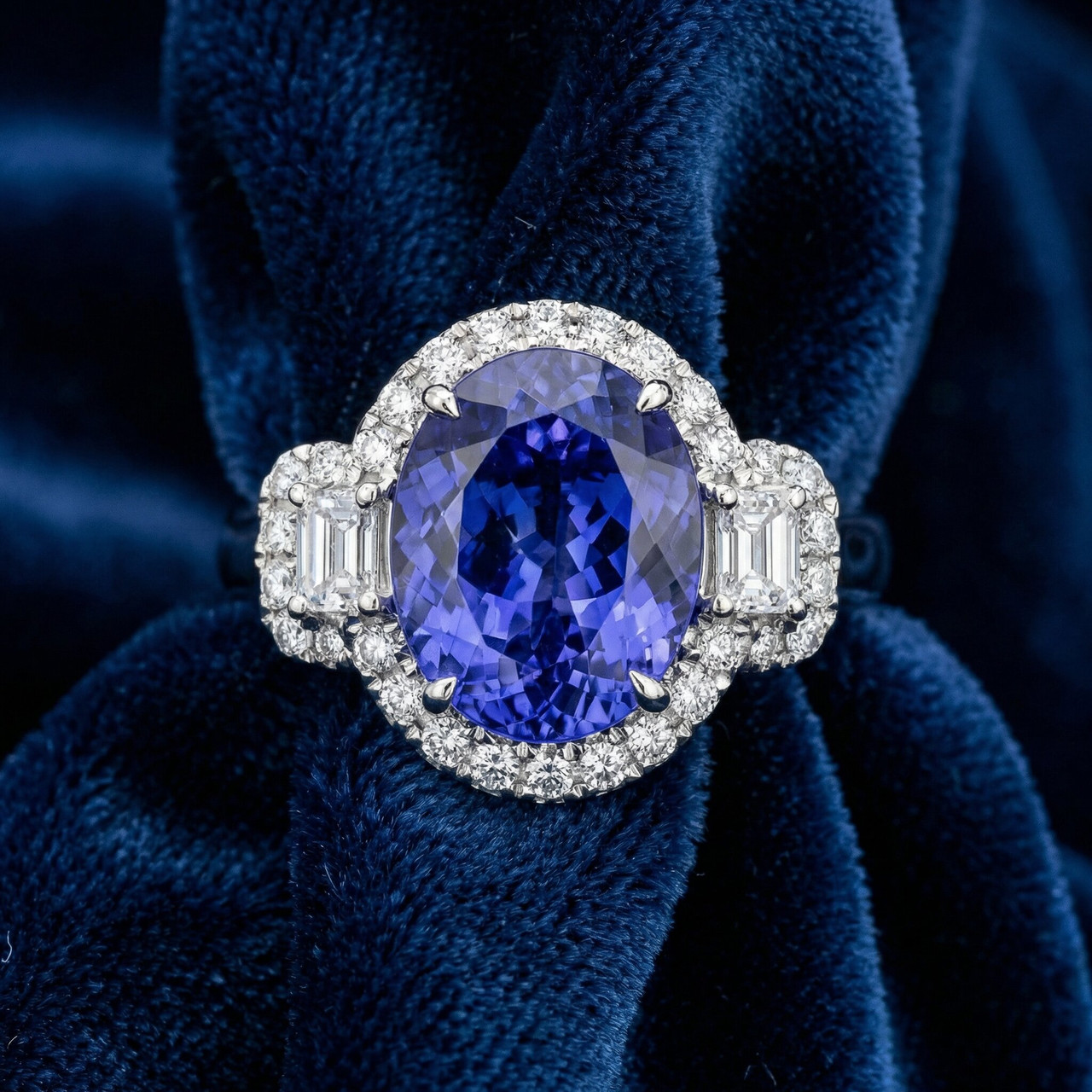 5Ct Oval Simulated Tanzanite Moissanite & Lab Grown Diamond Ring 10k White Gold (G-H, VS)