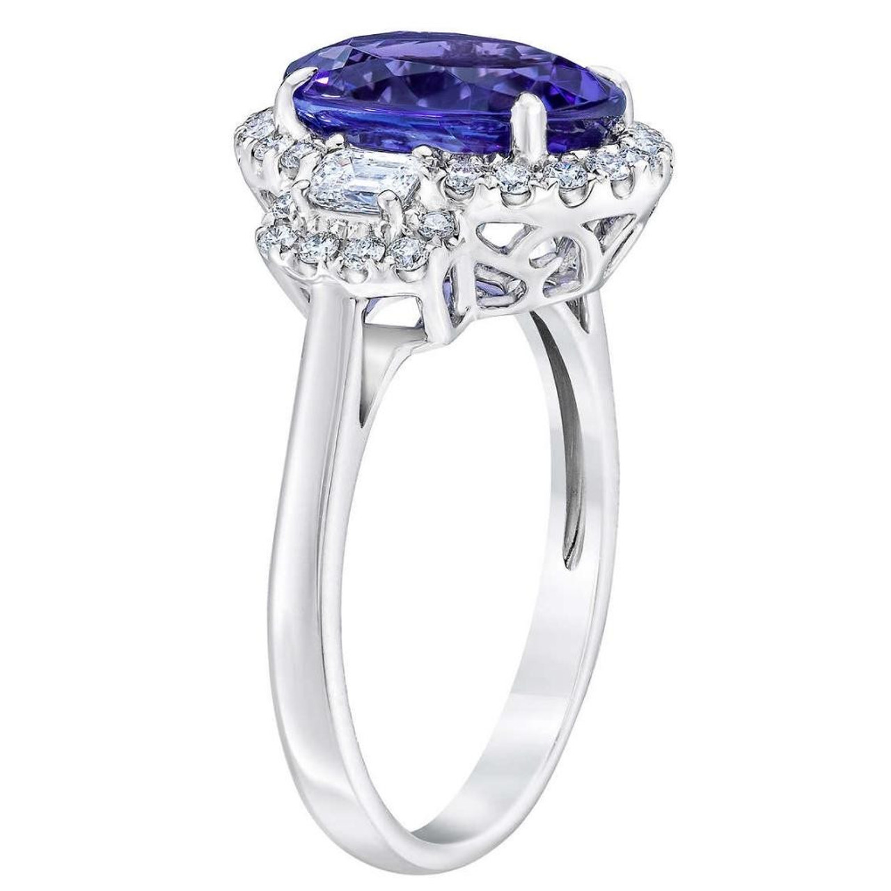 5Ct Oval Simulated Tanzanite Moissanite & Lab Grown Diamond Ring 10k White Gold (G-H, VS)