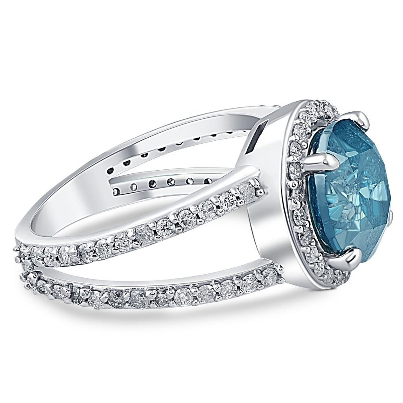4.50ct Blue Diamond Engagement Split Shank Halo Ring 14K White Gold Lab Grown (Blue, SI) 4.50ct Blue Diamond Engagement Split Shank Halo Ring 14K White Gold Lab Grown (Blue, SI)
