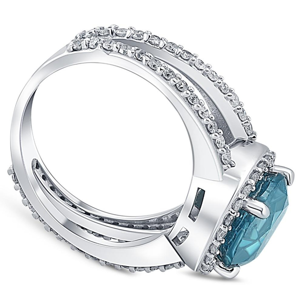 4.50ct Blue Diamond Engagement Split Shank Halo Ring 14K White Gold Lab Grown (Blue, SI) 4.50ct Blue Diamond Engagement Split Shank Halo Ring 14K White Gold Lab Grown (Blue, SI)