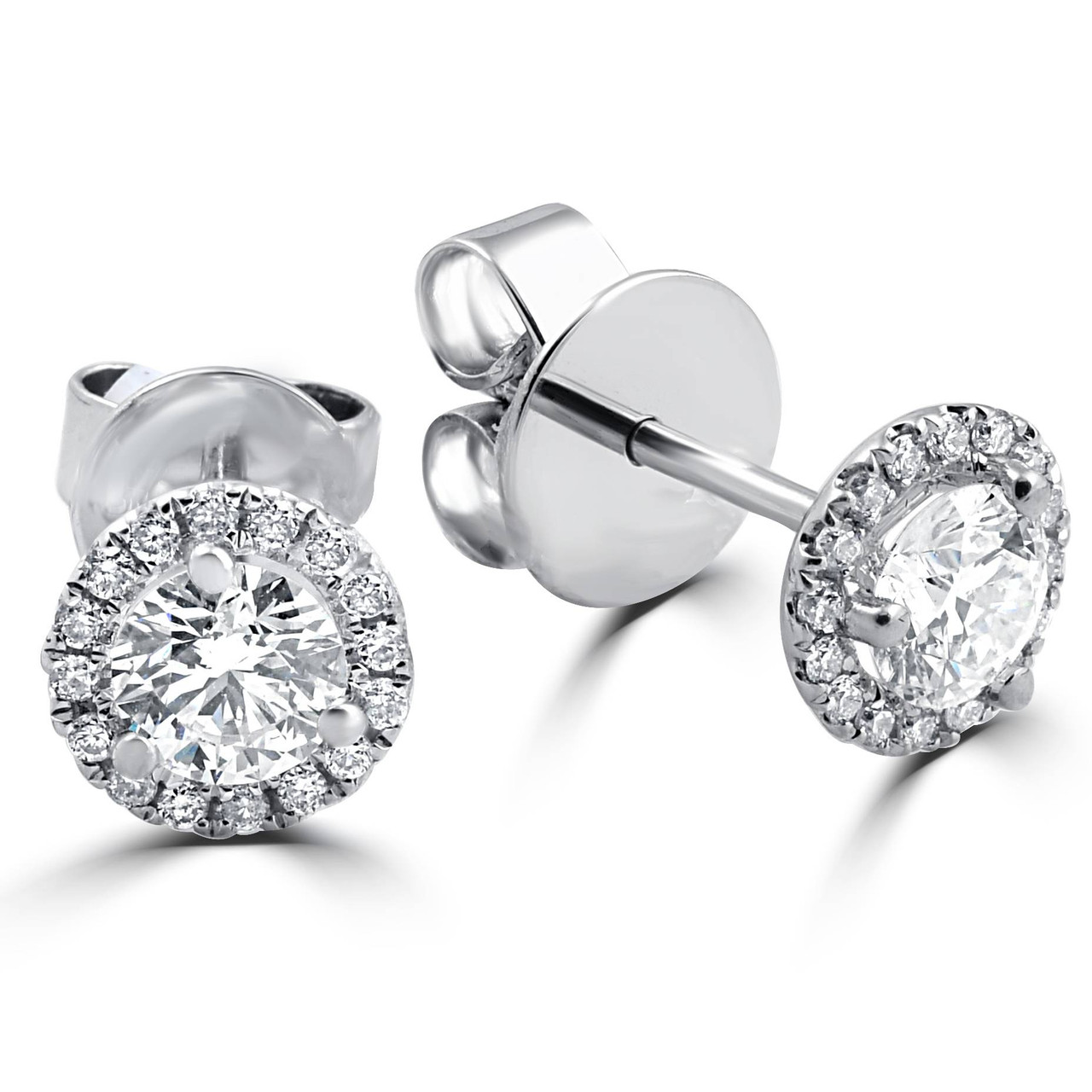 1/2ct Round Diamond Halo Studs 10K White Gold (D-E, VS)
