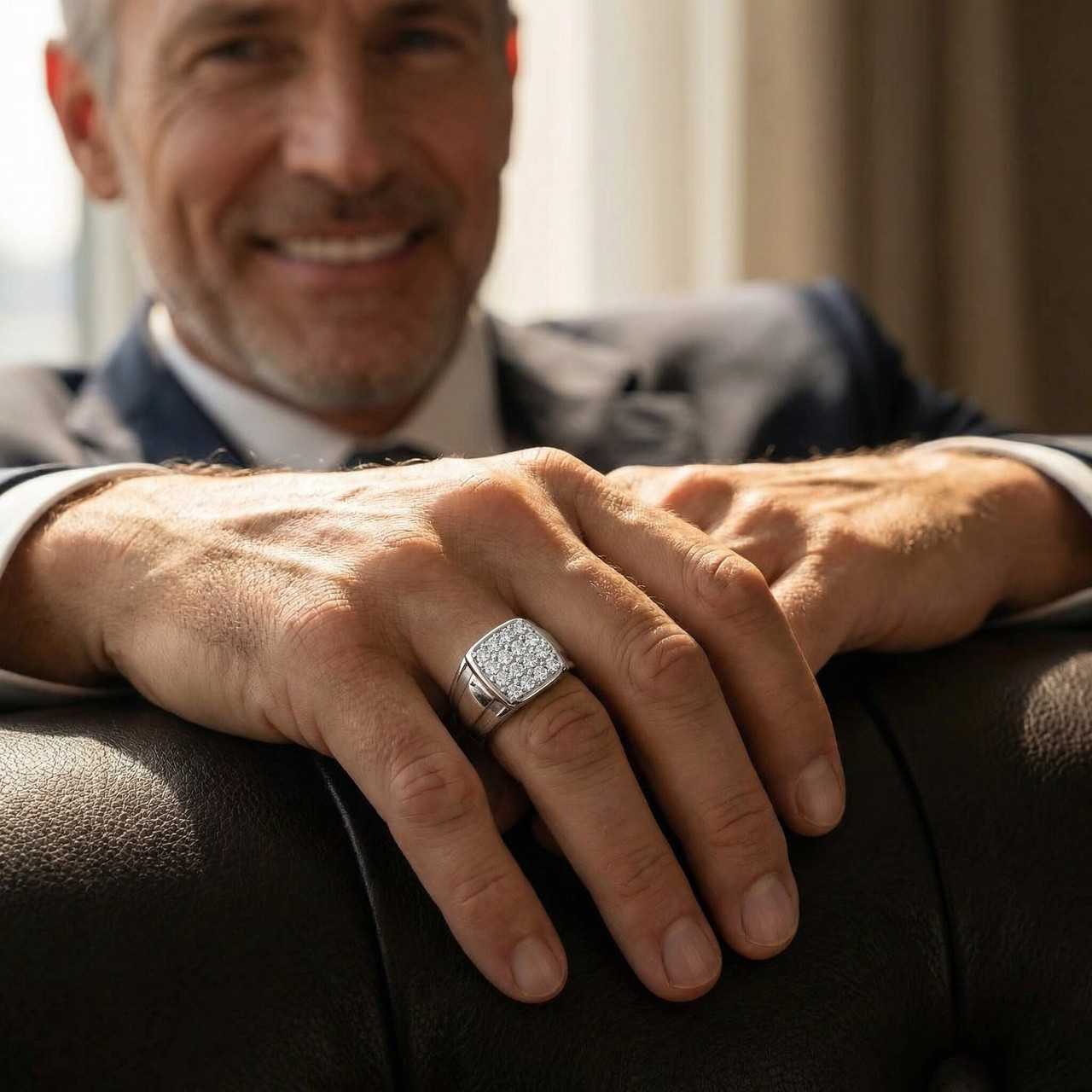 1 cttw Diamond Mens Ring 10k White Gold (I-J, I2-I3)