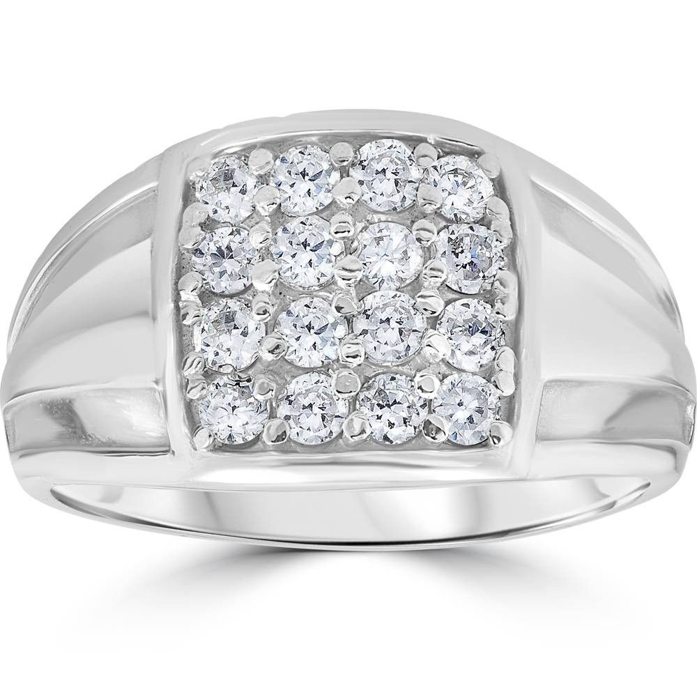 1 cttw Diamond Mens Ring 10k White Gold (I-J, I2-I3)