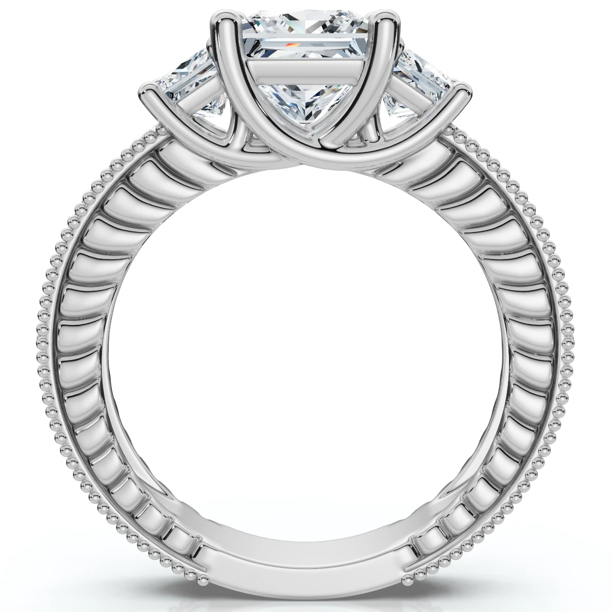 2 3/4CT Princess Cut Three Stone Vintage Diamond Engagement Ring Lab Grown 14k (G-H, VS2-SI1)