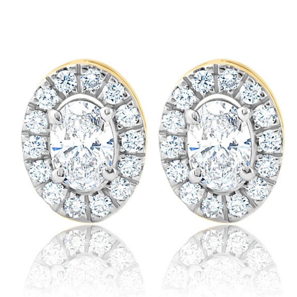 3/4Ct Oval Diamond Halo Earrings in White or Yellow Gold Lab Grown (G-H, VS2-SI1)