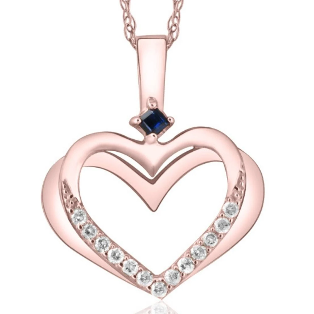 Diamond Sapphire Heart Pendant Yellow White or Rose Gold Designer Veronica Wu (G-H, I1)