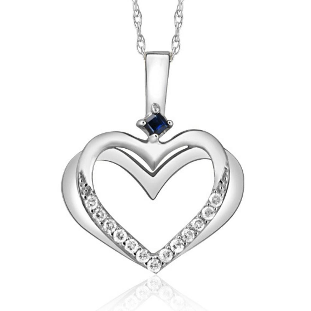 Diamond Sapphire Heart Pendant Yellow White or Rose Gold Designer Veronica Wu (G-H, I1)